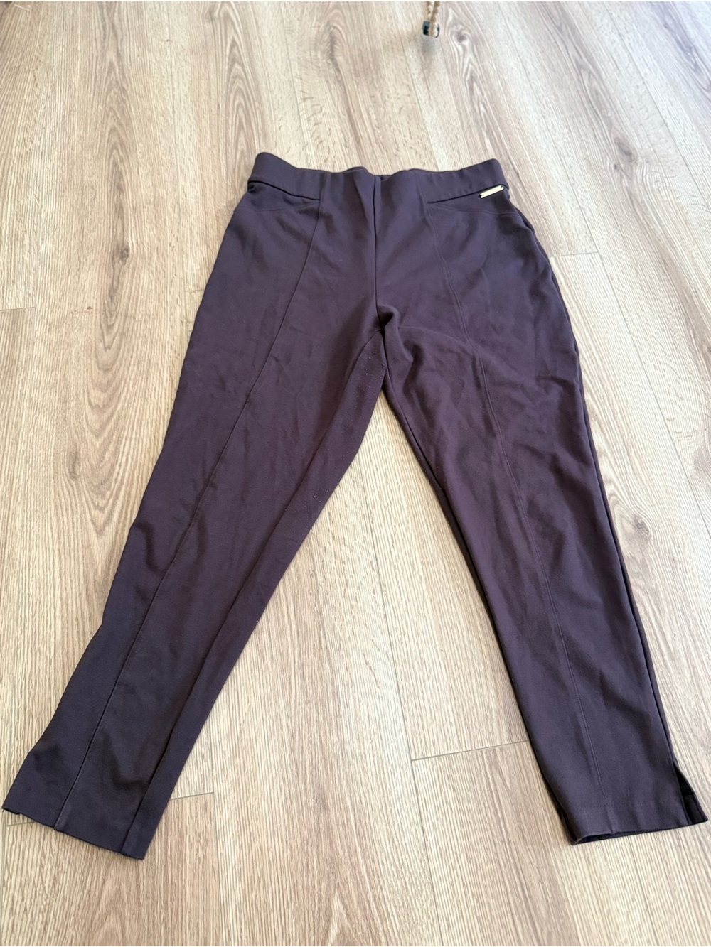 Michael Kors Dark Brown Ponte Slim Leggings with Gold Accent